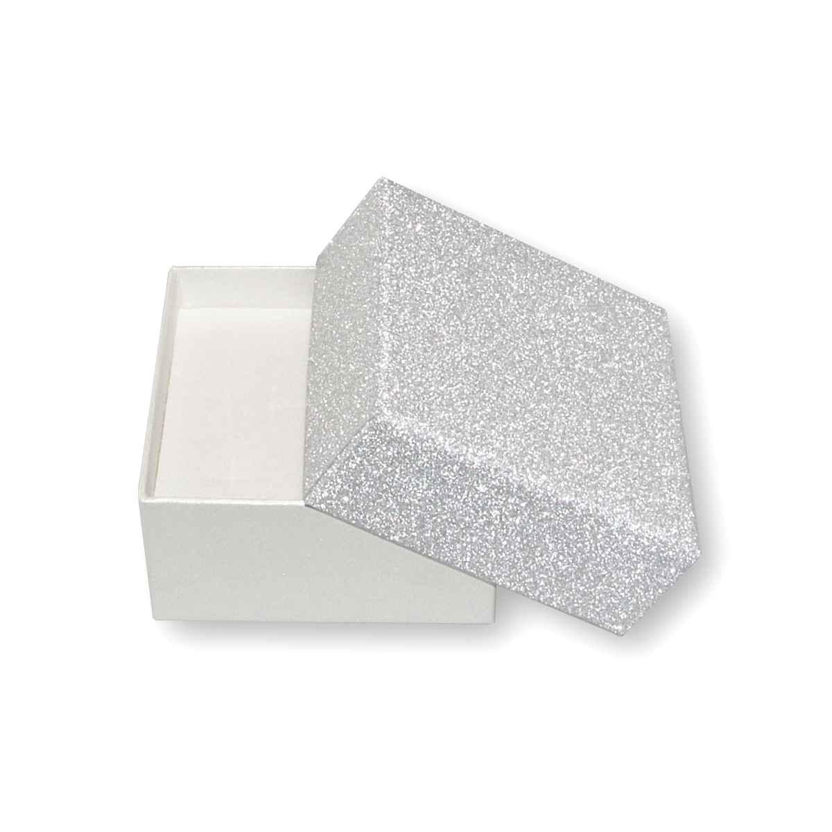 Astuccio multiuso per Gioielli cm 7,2 x 7,2 X H 3,9 colore Argento e Argento Glitter con nastro Raso Argento con Shopper inclusa