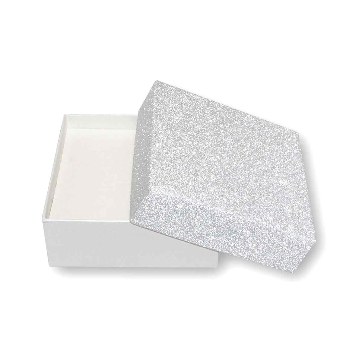 Astuccio multiuso per Gioielli cm 9,7 x 9,7 X h 3,9 colore Argento e Argento Glitter con nastro Raso Argento con Shopper inclusa