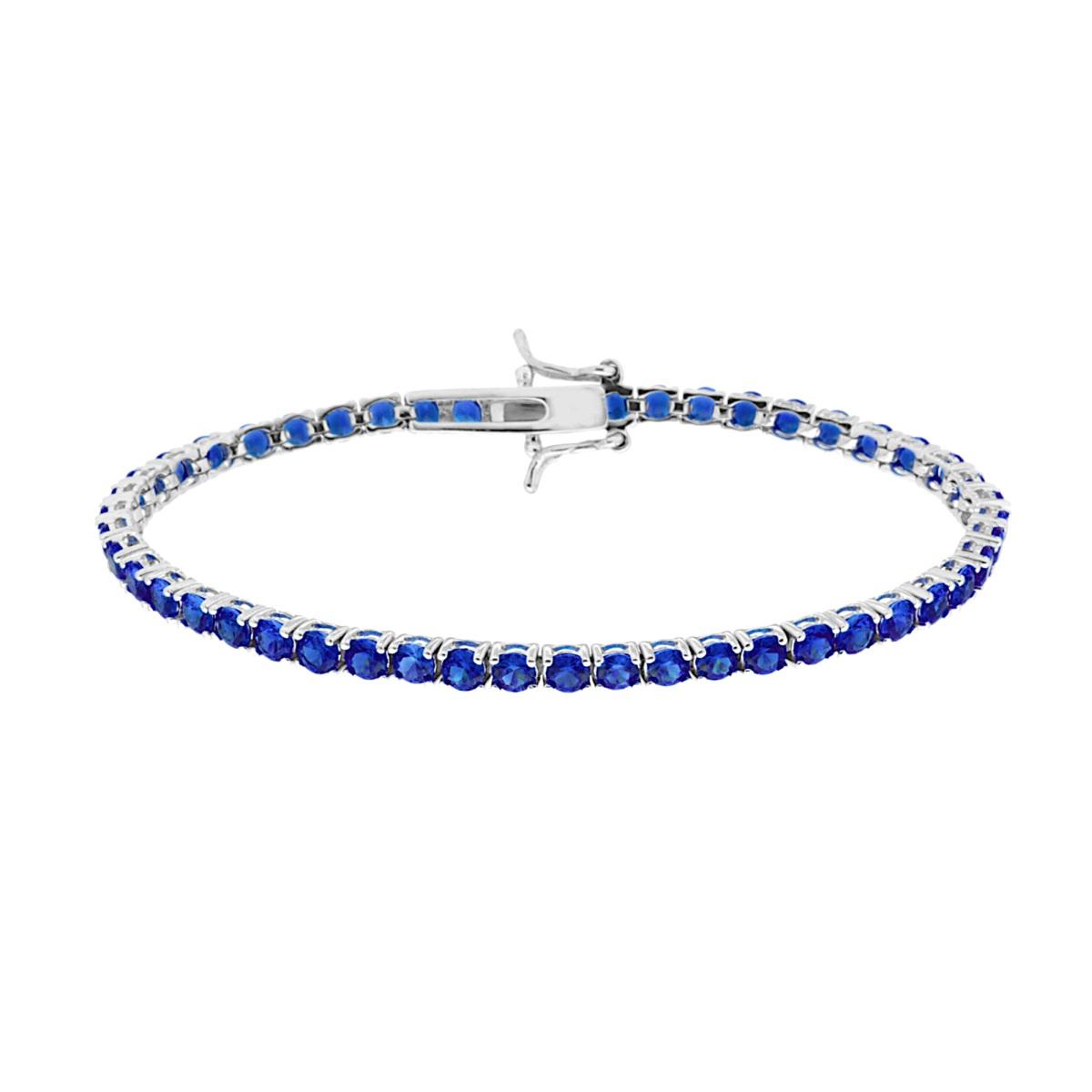 Bracciale Tennis Griffe cm 18 con Zirconi mm 3 Blu Zaffiro in ARGENTO 925 Galvanica Rodio