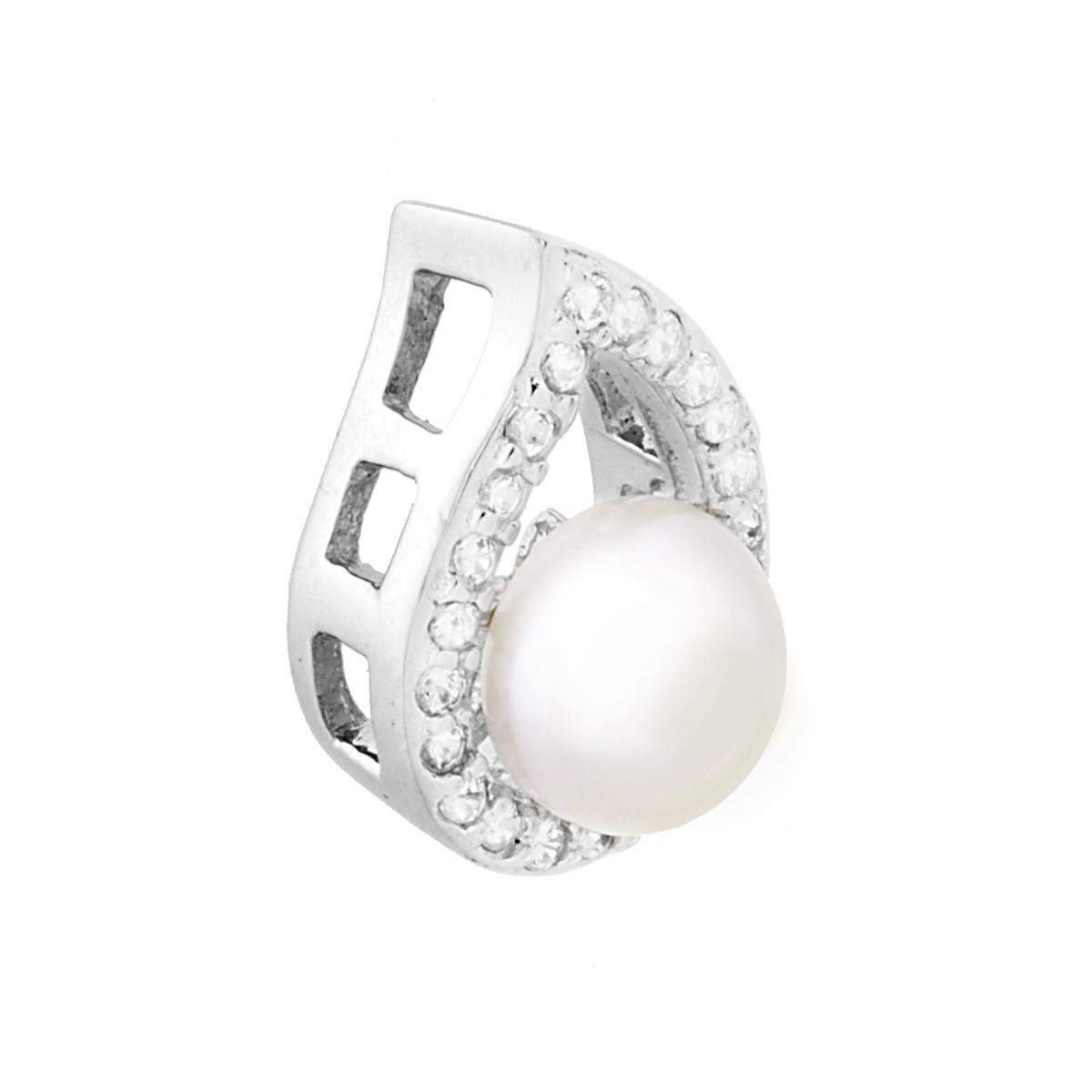 Ciondolo Goccia con Perla di fiume e Zirconi Bianchi in ARGENTO 925 Galvanica Rodio