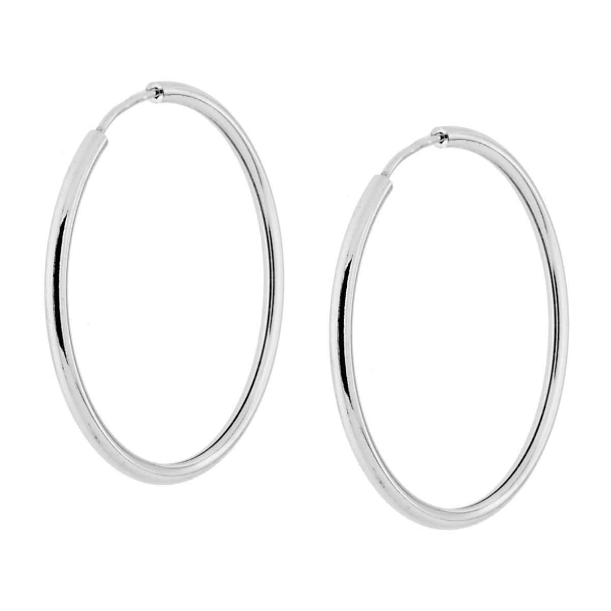 Orecchini Cerchio canna liscia chiusura a scomparsa mm 1,7 diametro mm 30 in ARGENTO 925 Galvanica Rodio