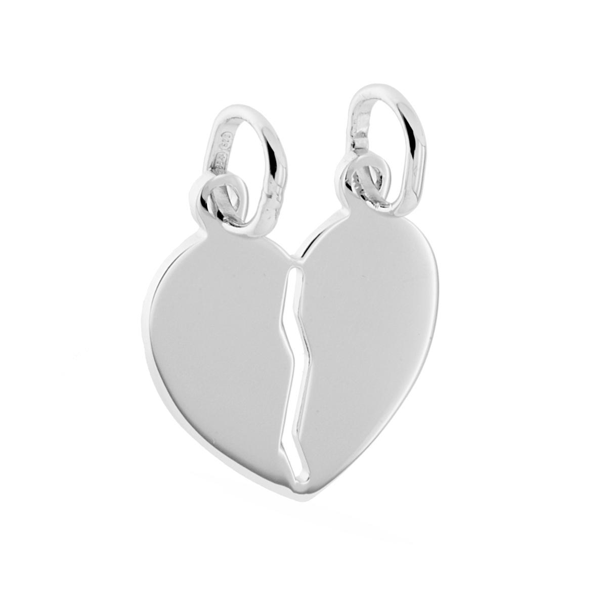 Ciondolo Cuore Spezzato mm 20 che si spezza in ARGENTO 925 Galvanica Rodio