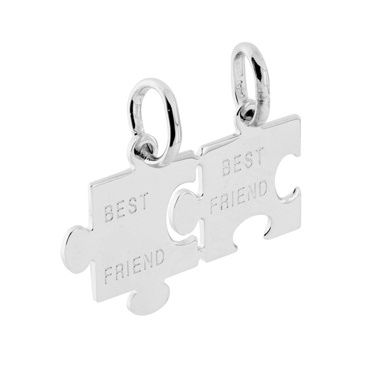 Ciondolo Puzzle Spezzato che si spezza con incisione Best Friend in ARGENTO 925 Galvanica Rodio