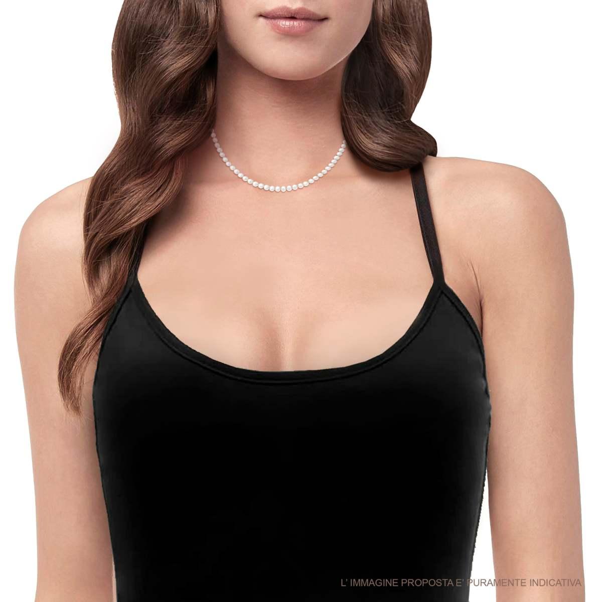 Collana Filo Perla Bianca mm 4 in vetro perlato con filo e chiusura in ARGENTO 925 Galvanica Rodio