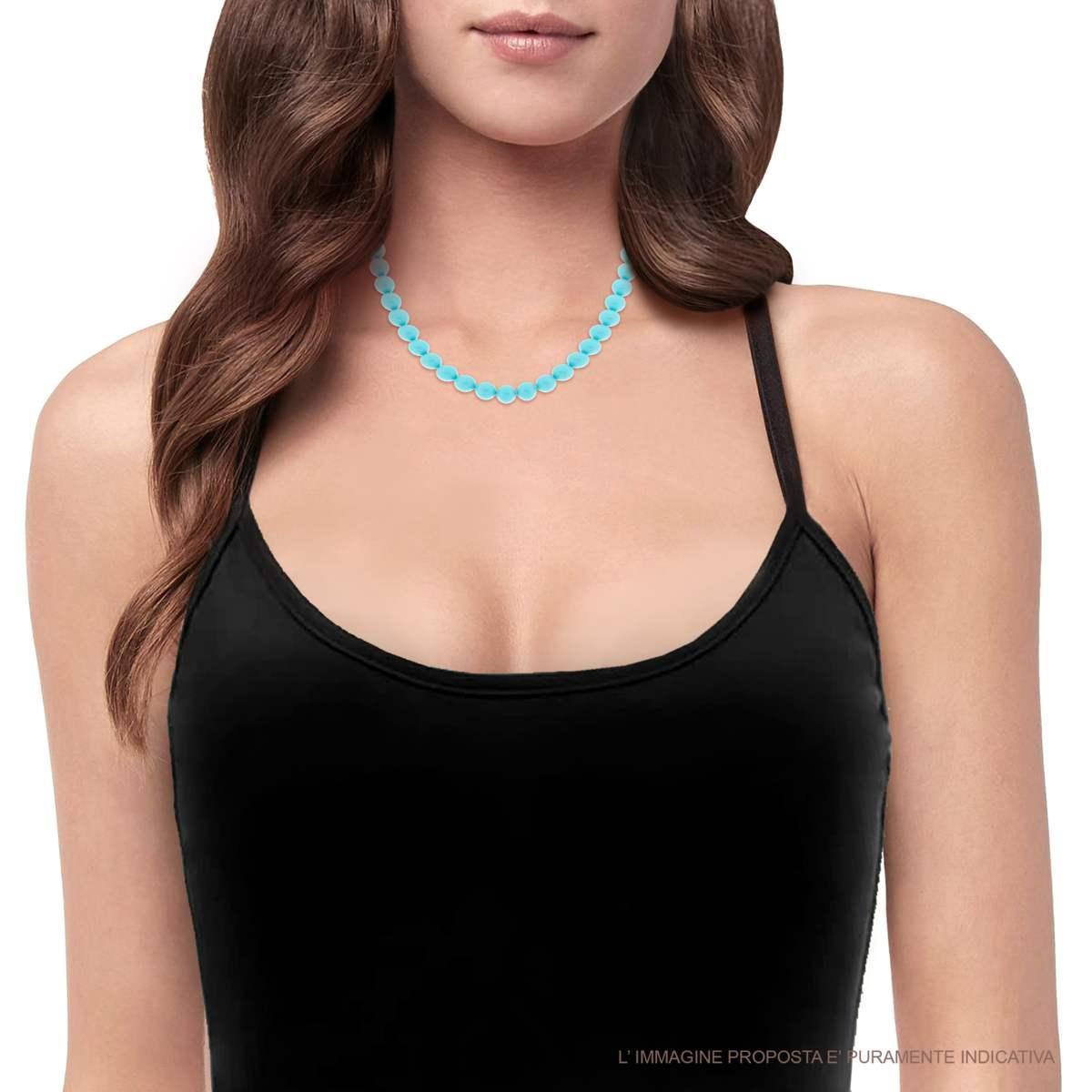 Collana Turchese mm 8 in vetro perlato con filo e chiusura in ARGENTO 925 Galvanica Rodio