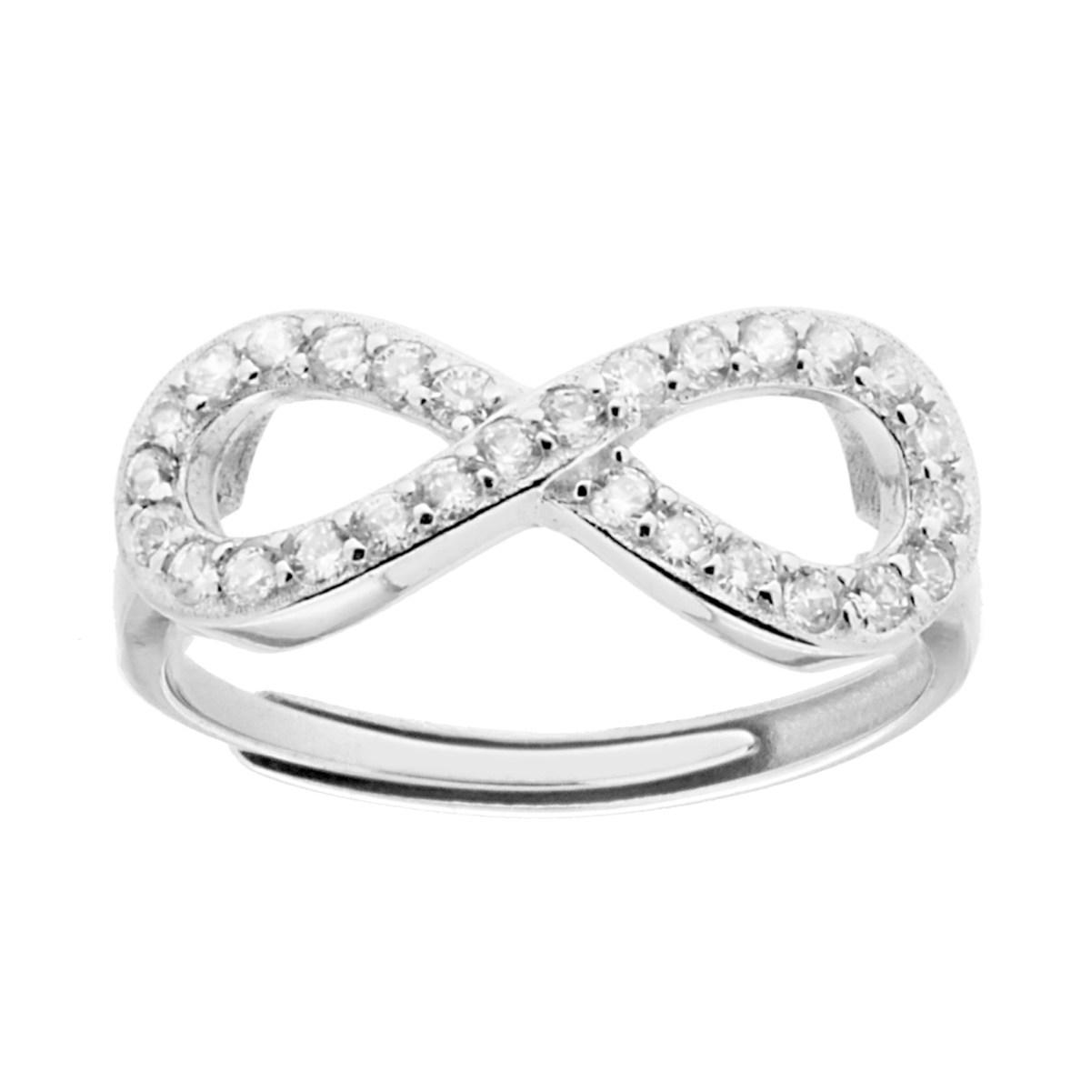 Anello Infinito con Cubic Zirconia Bianchi in ARGENTO 925 Galvanica Rodio