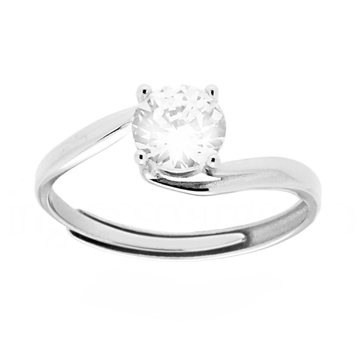 Anello Solitario con Cubic Zirconia Bianco mm 6 in ARGENTO 925 Galvanica Rodio