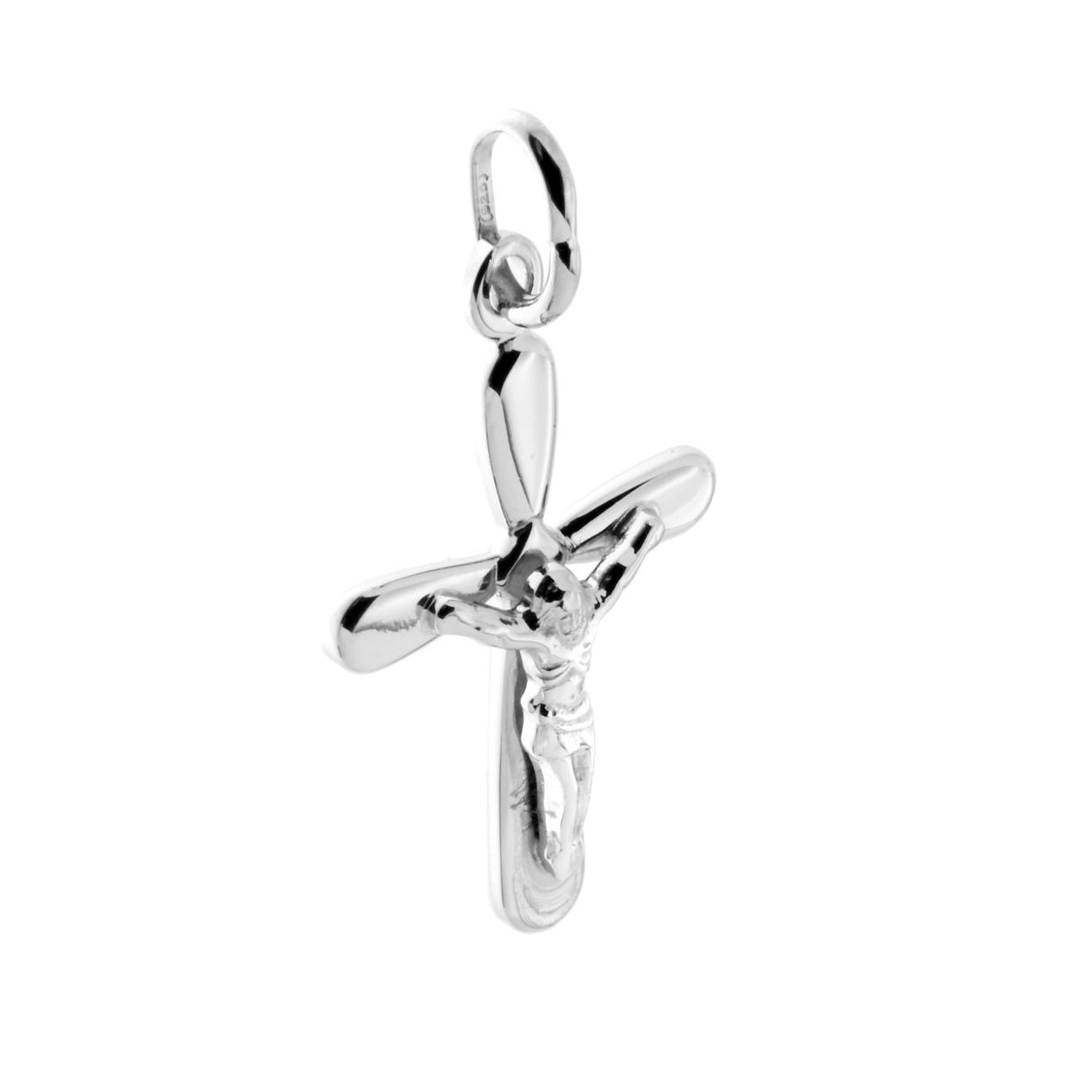 Ciondolo Croce Latina con Cristo in ARGENTO 925 Galvanica Rodio