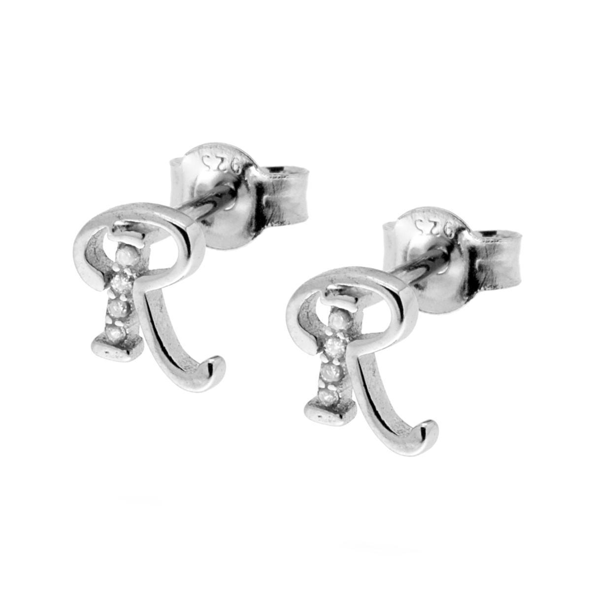 Parure Set Orecchini e Ciondolo Lettera Iniziale con Cubic Zirconia in ARGENTO 925 Galvanica Rodio