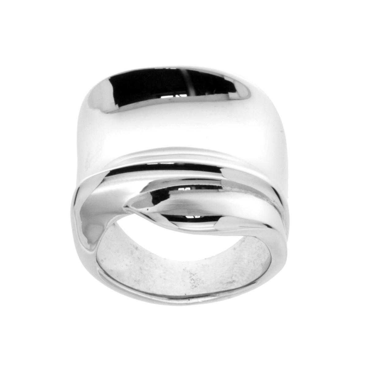 Anello Chunky Fascia Larga Bombata forma Quadrata in ARGENTO 925 Galvanica Rodio