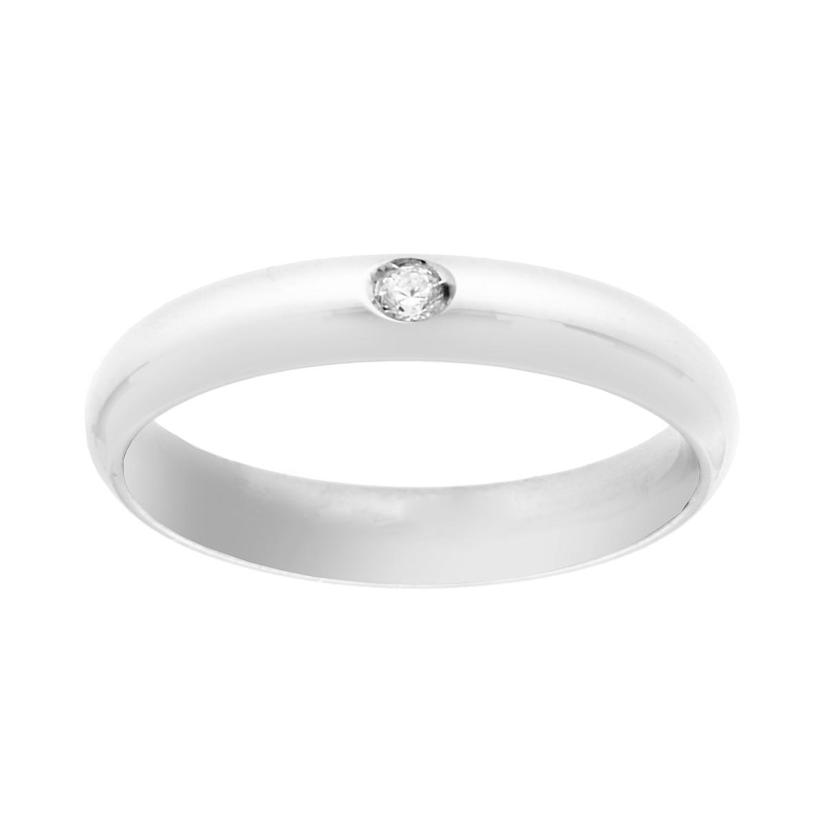 Anello Fede Classica Bombata Lucida modello Confort con Zircone centrale in ARGENTO 925 Galvanica Rodio