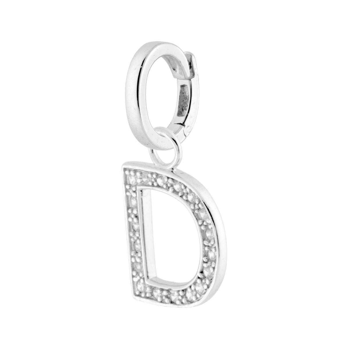 Ciondolo Lettera nome Iniziale con Zirconi Bianchi in ARGENTO 925 Galvanica Rodio