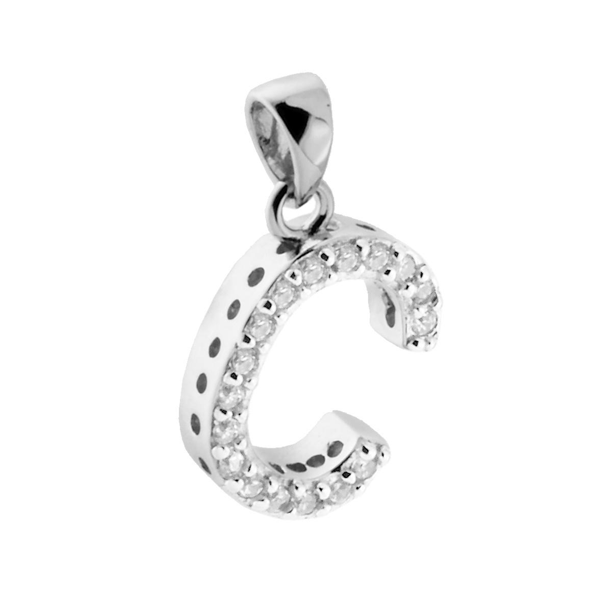 Ciondolo Lettera Nome Iniziale con Zirconi Bianchi in ARGENTO 925 Galvanica Rodio