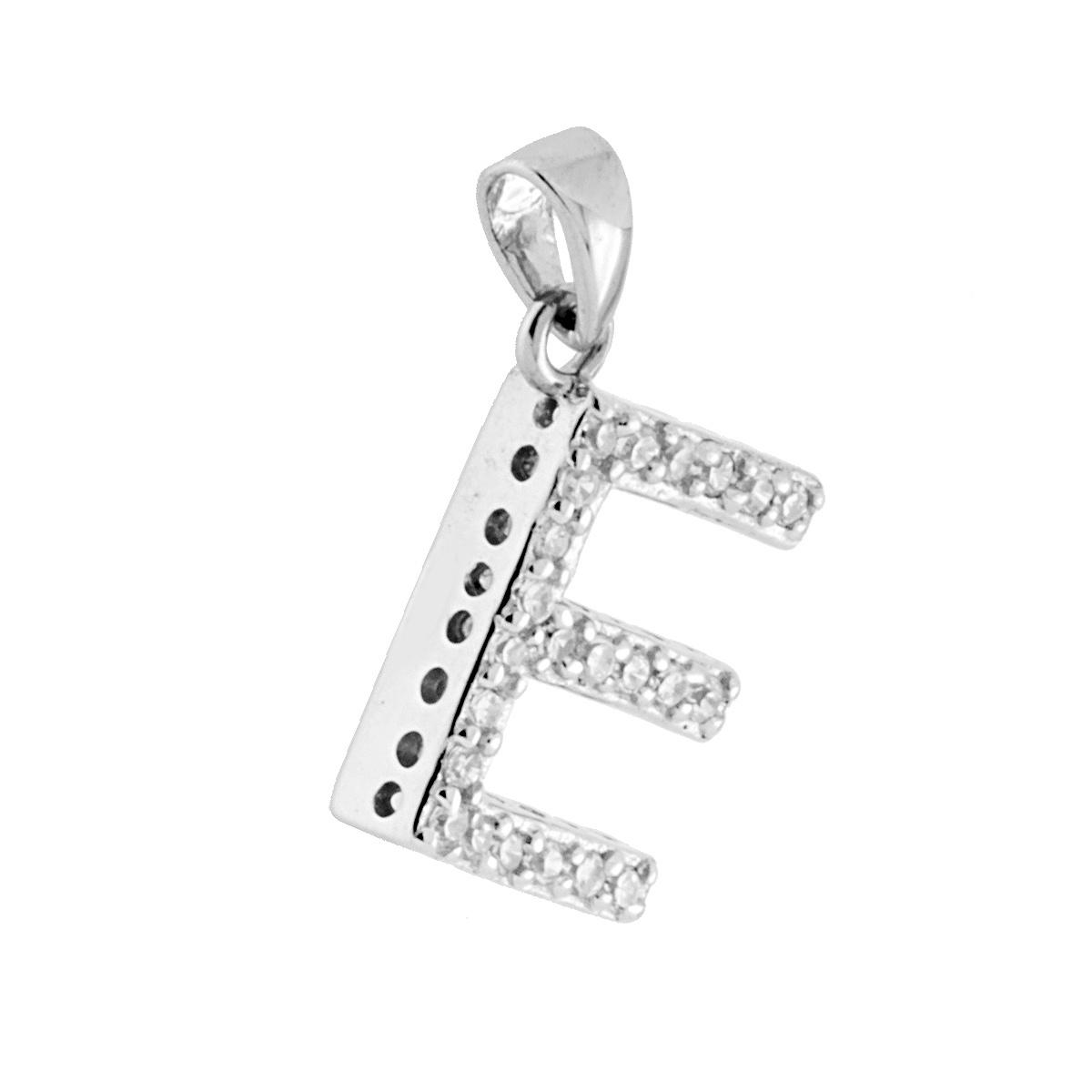 Ciondolo Lettera Nome Iniziale con Zirconi Bianchi in ARGENTO 925 Galvanica Rodio