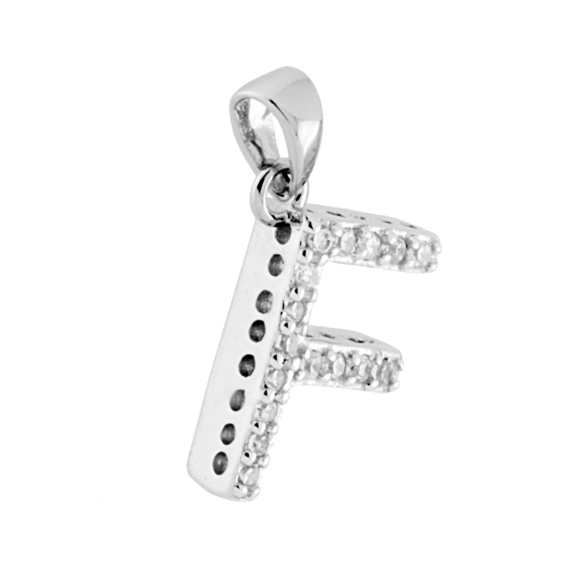 Ciondolo Lettera Nome Iniziale con Zirconi Bianchi in ARGENTO 925 Galvanica Rodio