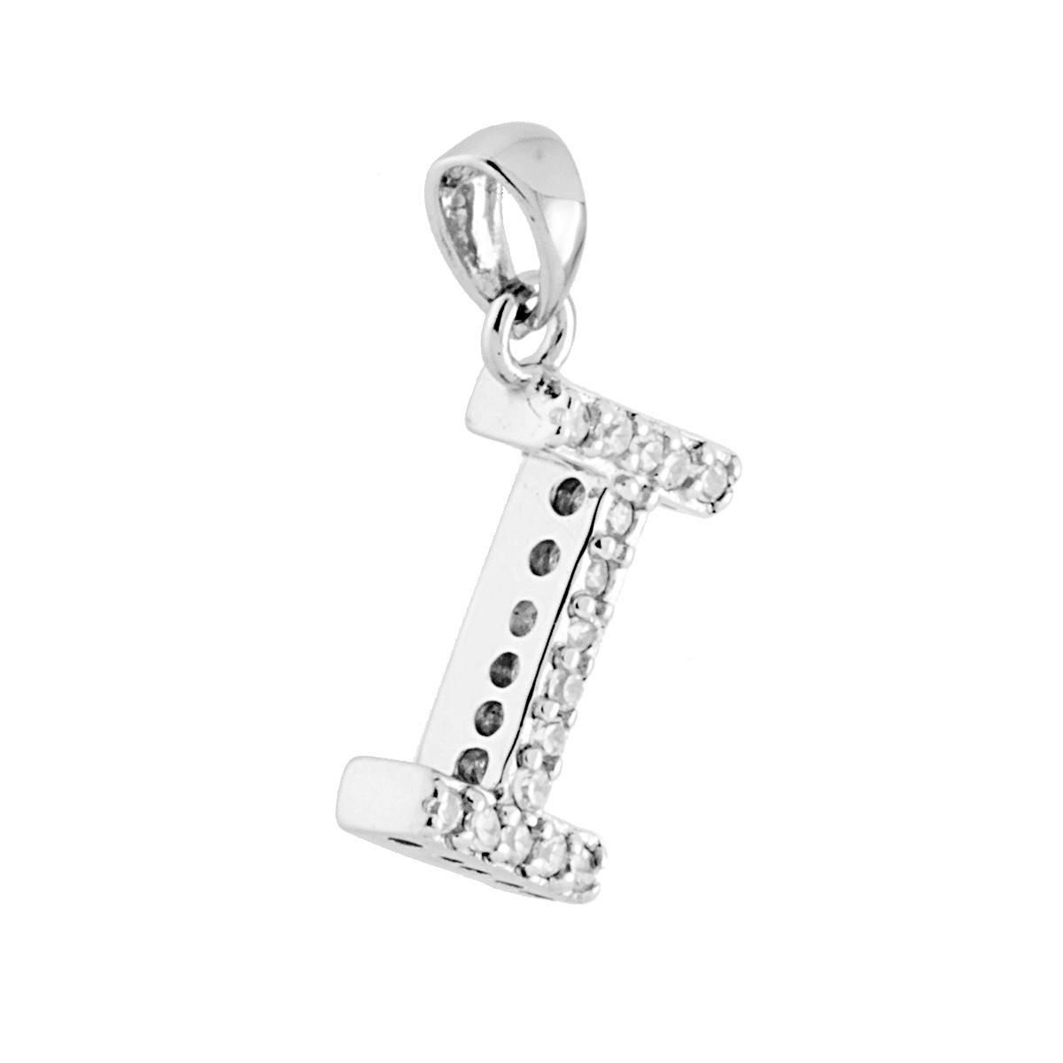 Ciondolo Lettera Nome Iniziale con Zirconi Bianchi in ARGENTO 925 Galvanica Rodio