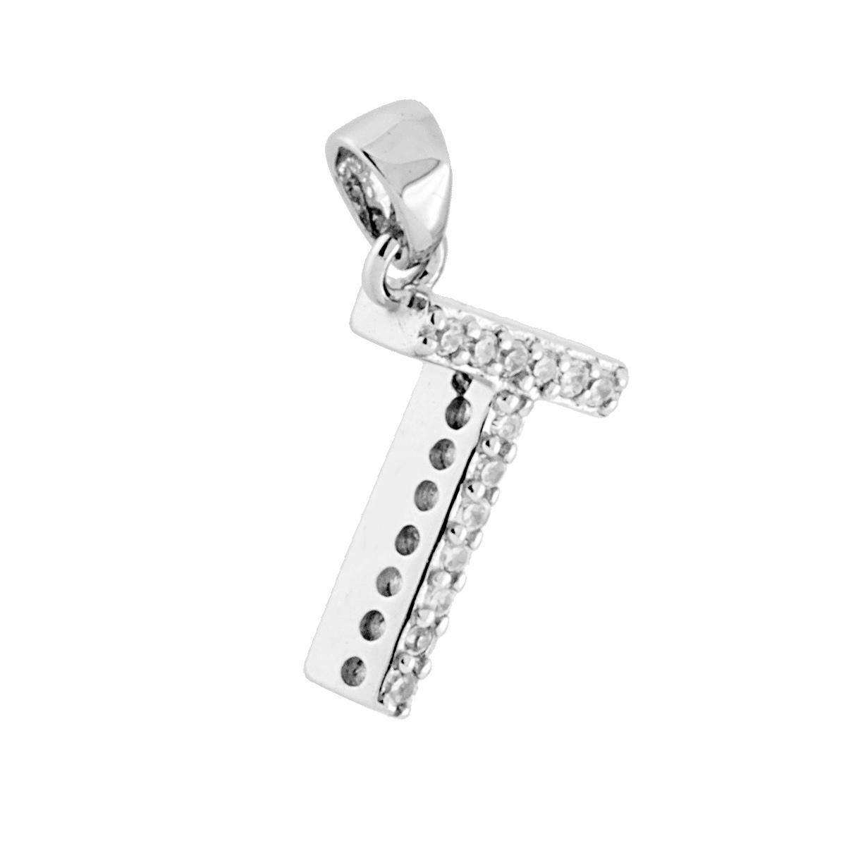 Ciondolo Lettera Nome Iniziale con Zirconi Bianchi in ARGENTO 925 Galvanica Rodio