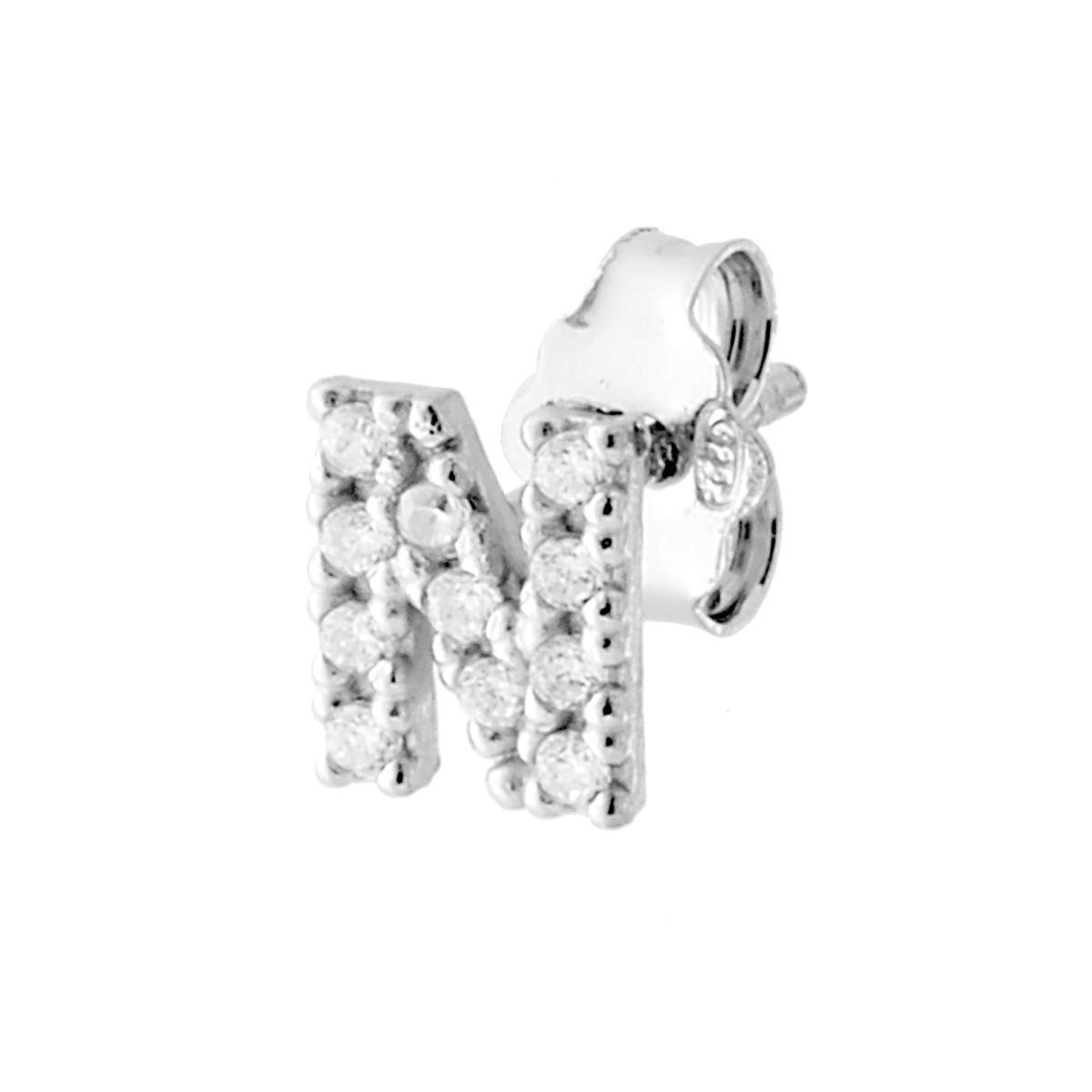 Orecchino Lettera per nome Iniziale con Zirconi Bianchi in ARGENTO 925 Galvanica Rodio