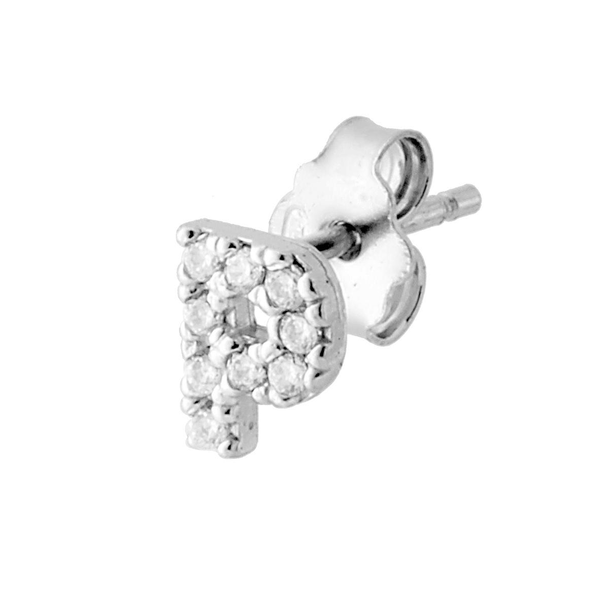 Orecchino Lettera per nome Iniziale con Zirconi Bianchi in ARGENTO 925 Galvanica Rodio