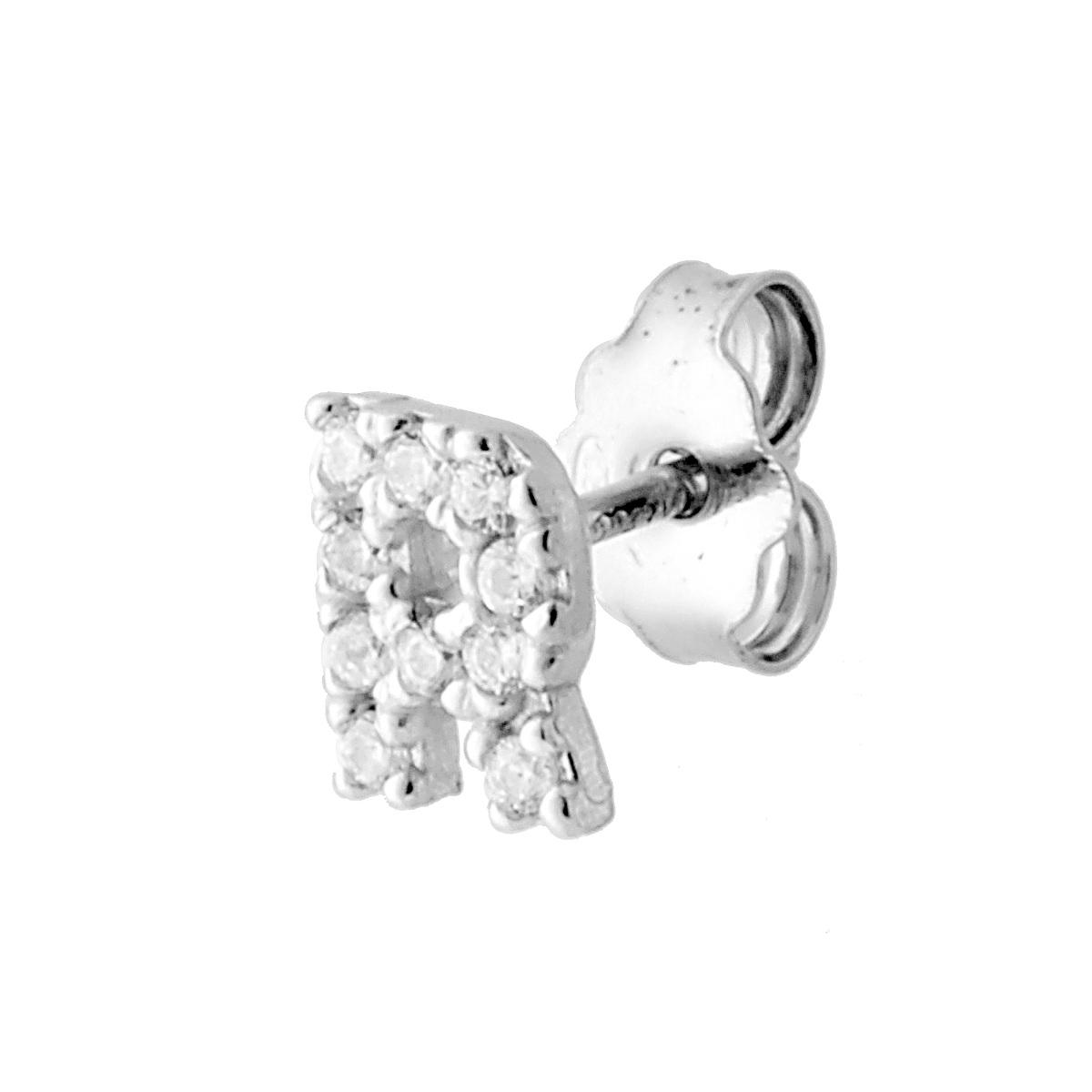 Orecchino Lettera per nome Iniziale con Zirconi Bianchi in ARGENTO 925 Galvanica Rodio