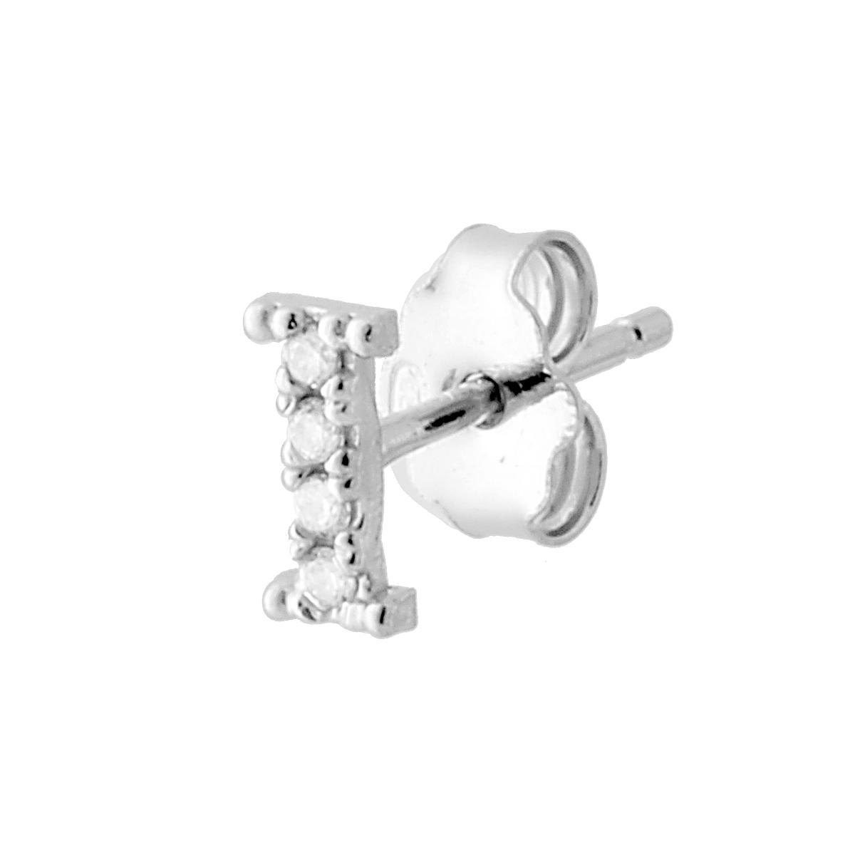 Orecchino Lettera per nome Iniziale con Zirconi Bianchi in ARGENTO 925 Galvanica Rodio