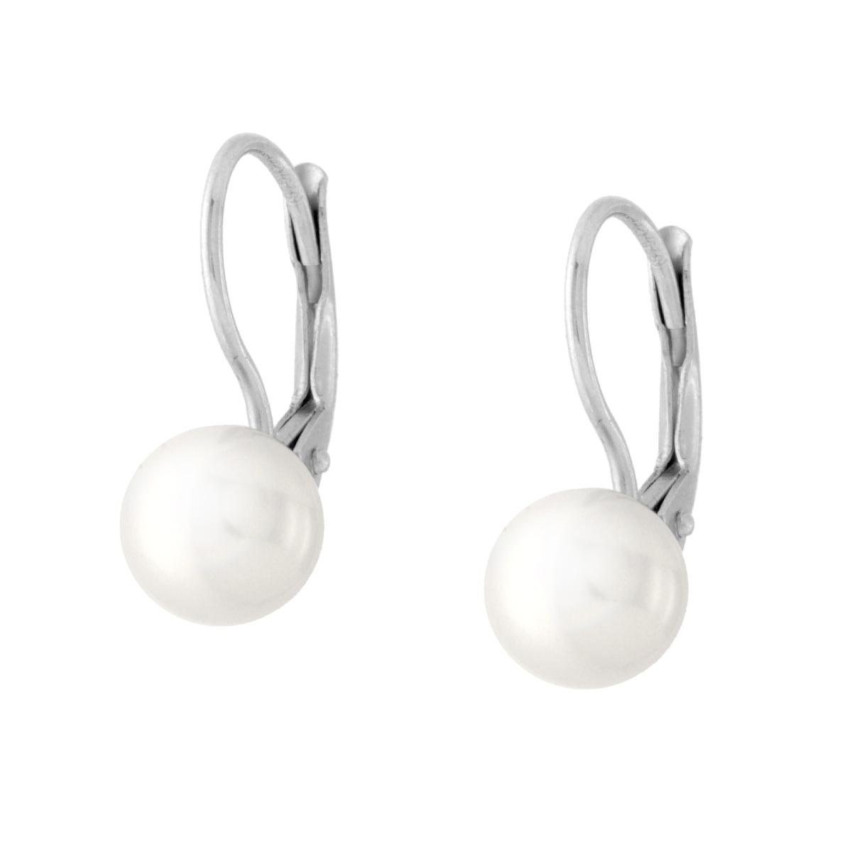 Orecchini Monachella Perla Parigi mm 8 colore Bianco in ARGENTO 925 Galvanica Rodio