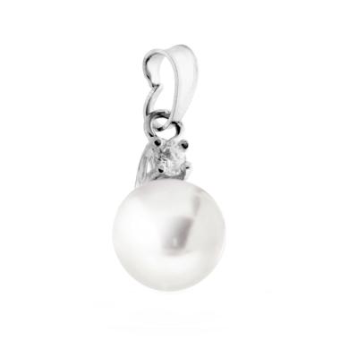 Ciondolo Perla Parigi mm 10 con Punto Luce Zircone Bianco in ARGENTO 925 Galvanica Rodio