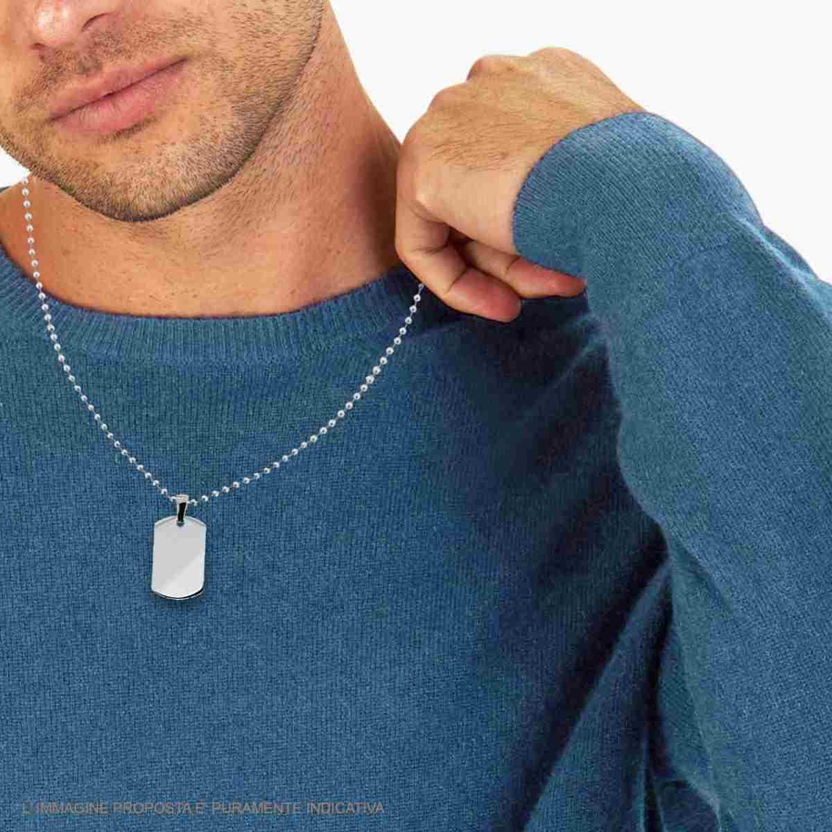 Collana con pendente Piastra Militare Rettangolare in ACCIAIO