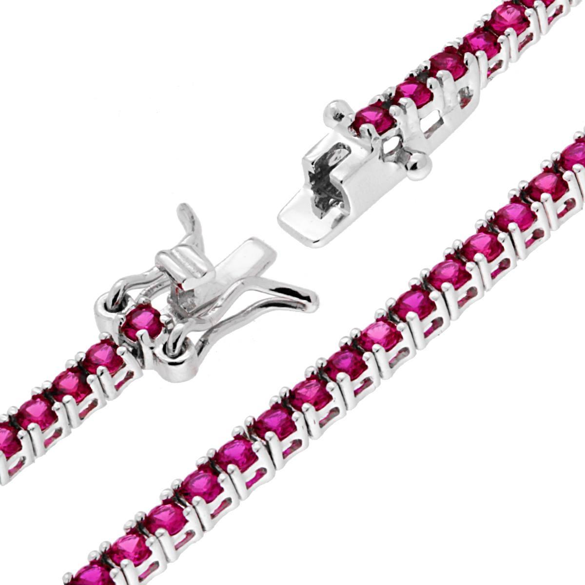 Bracciale Tennis Griffe cm 18 con Zirconi mm 2 Rosso Rubino in ARGENTO 925 Galvanica Rodio