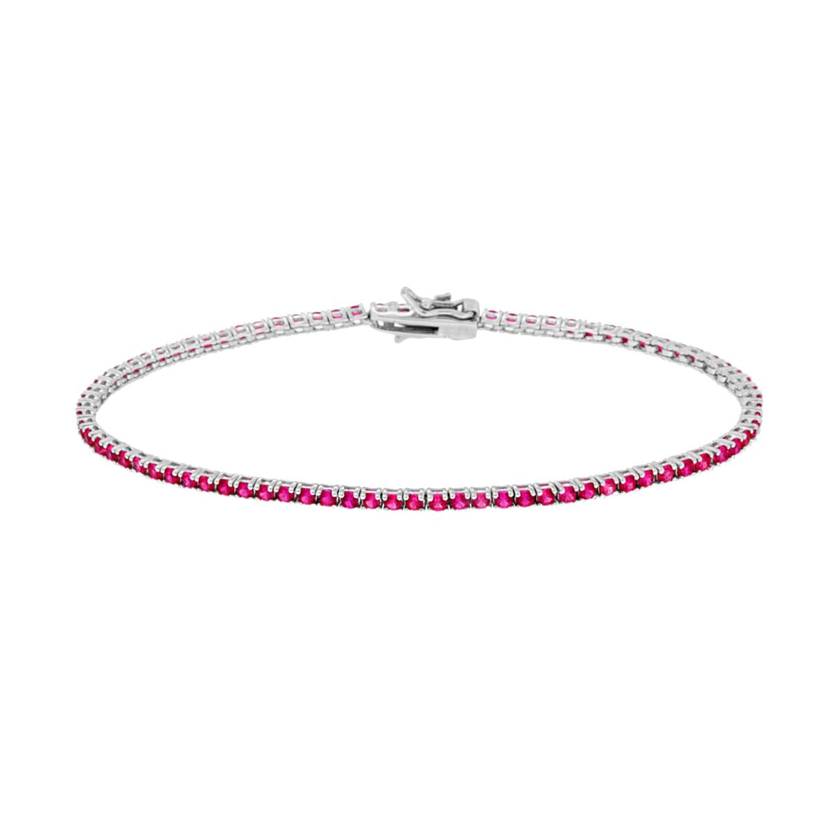 Bracciale Tennis Griffe cm 18 con Zirconi mm 2 Rosso Rubino in ARGENTO 925 Galvanica Rodio