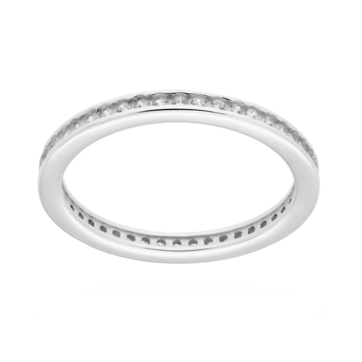 Anello Eternity Veretta a giro con Cubic Zirconia Bianchi in ARGENTO 925 Galvanica Rodio