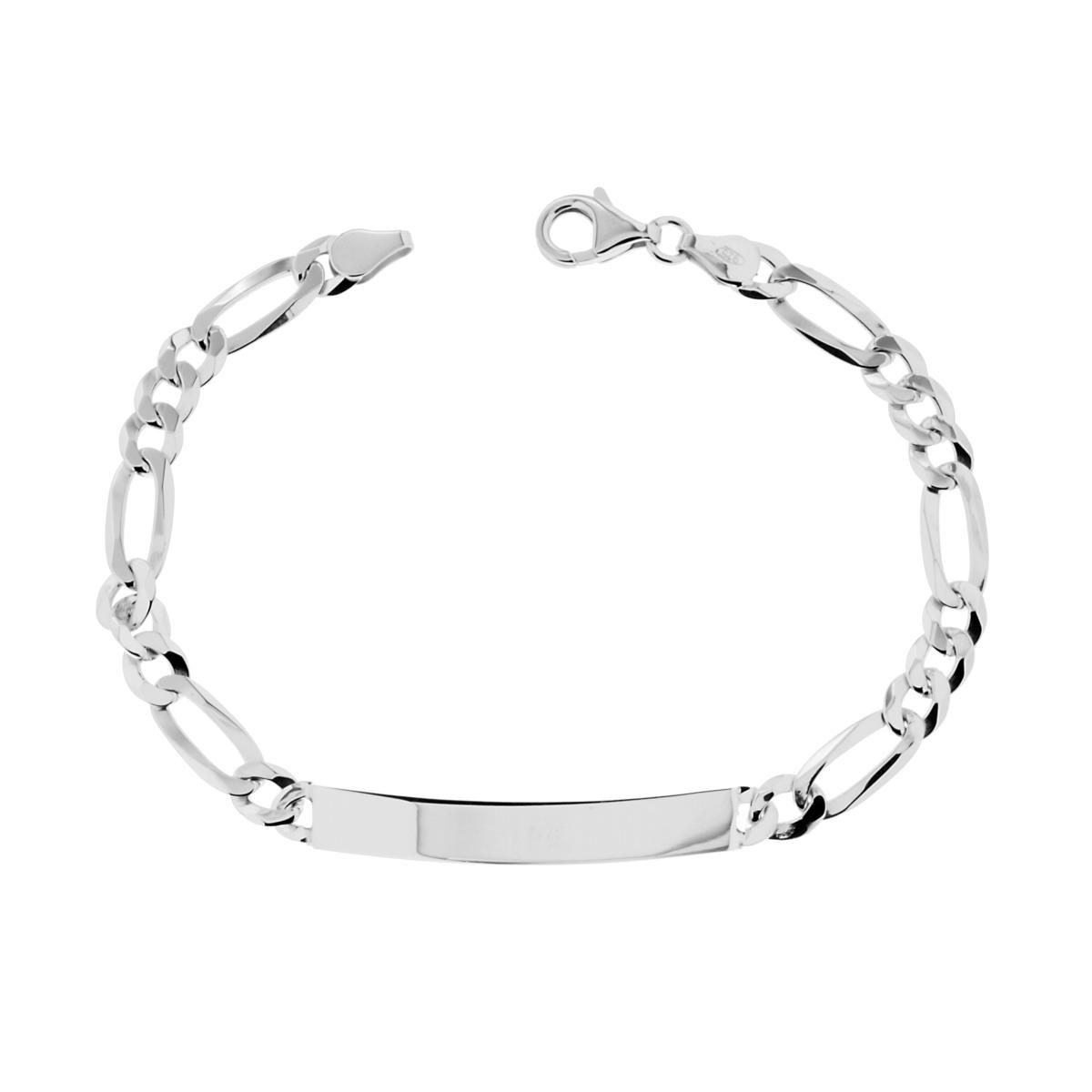 Bracciale Targa con catena Figaro mm 6 in ARGENTO 925 Galvanica Rodio