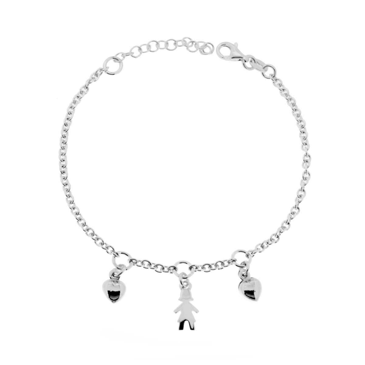 Bracciale con Cuori e Bimba in ARGENTO 925 Galvanica Rodio