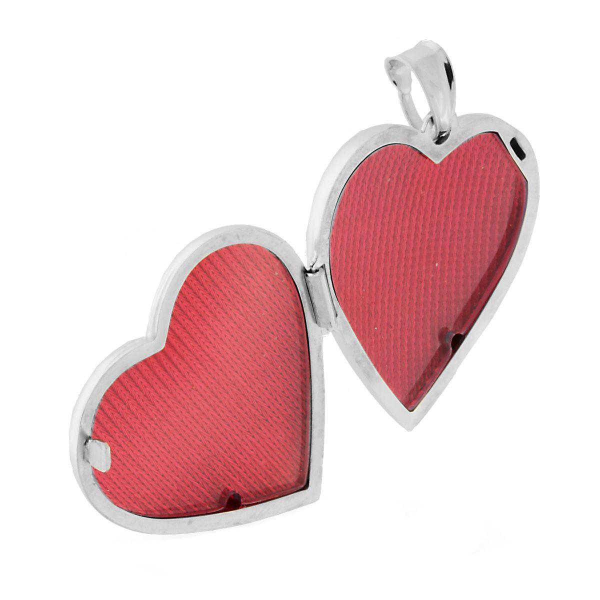 Ciondolo Portafoto o Porta Ricordi a forma di Cuore mm 30 in ARGENTO 925 Galvanica Rodio