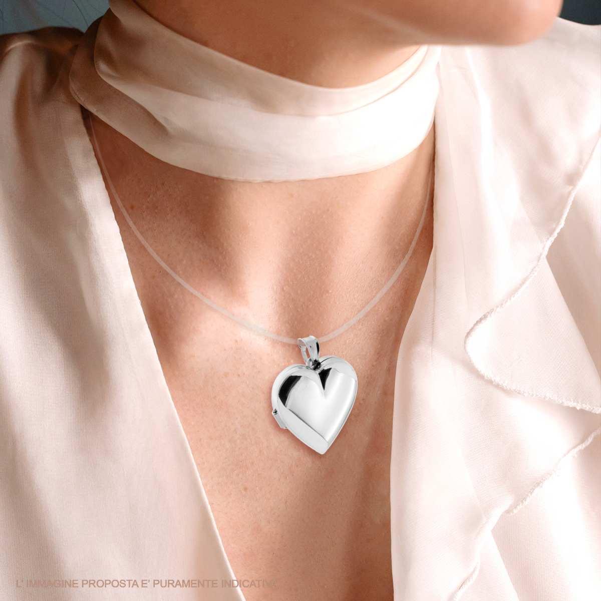 Ciondolo Portafoto o Porta Ricordi a forma di Cuore mm 30 in ARGENTO 925 Galvanica Rodio