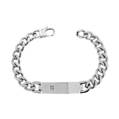 Bracciale Uomo Catena Grumetta con Targa con Crystal Bianco in ACCIAIO