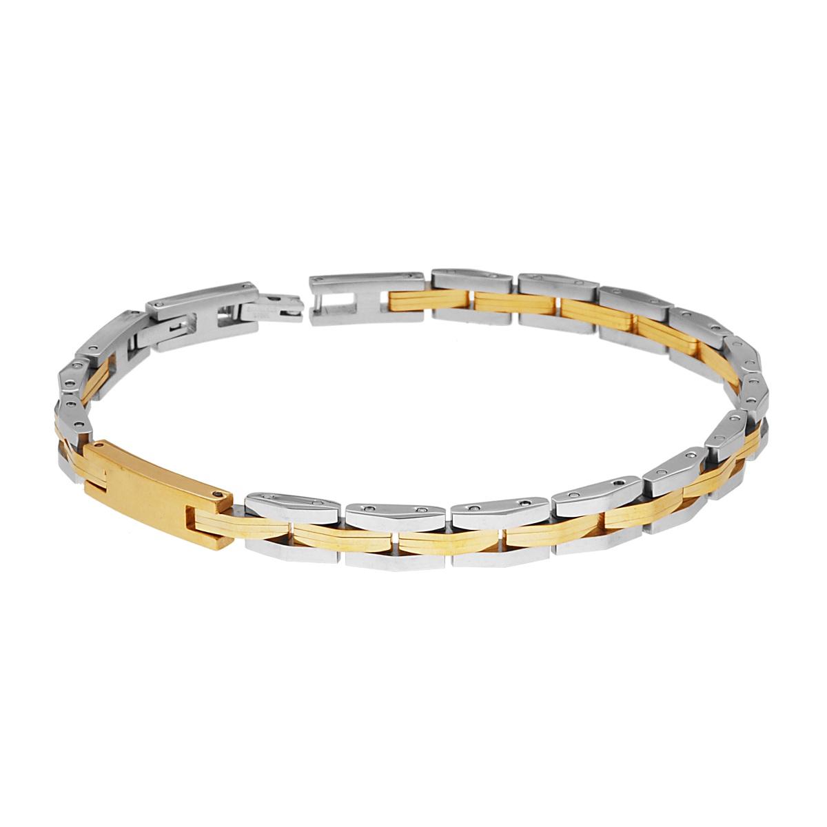 Bracciale Uomo Maglia Imperniata Bicolore con Targa colore Oro in ACCIAIO