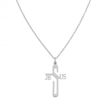 Collana Catena Forzatina con Croce con Scritta Jesus in ACCIAIO