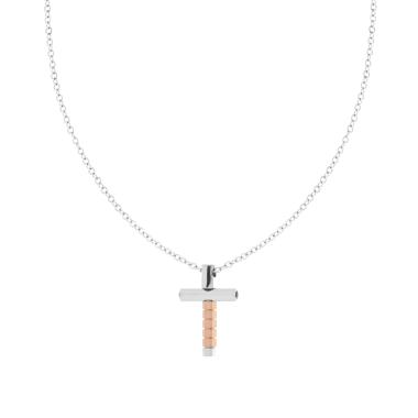 Collana Catena Forzatina con Croce Rosa in ACCIAIO