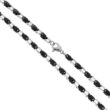 Collana Catena Imperniata sezione mm 2.8 lunghezza cm 50 Bicolore Nero e Acciaio in ACCIAIO
