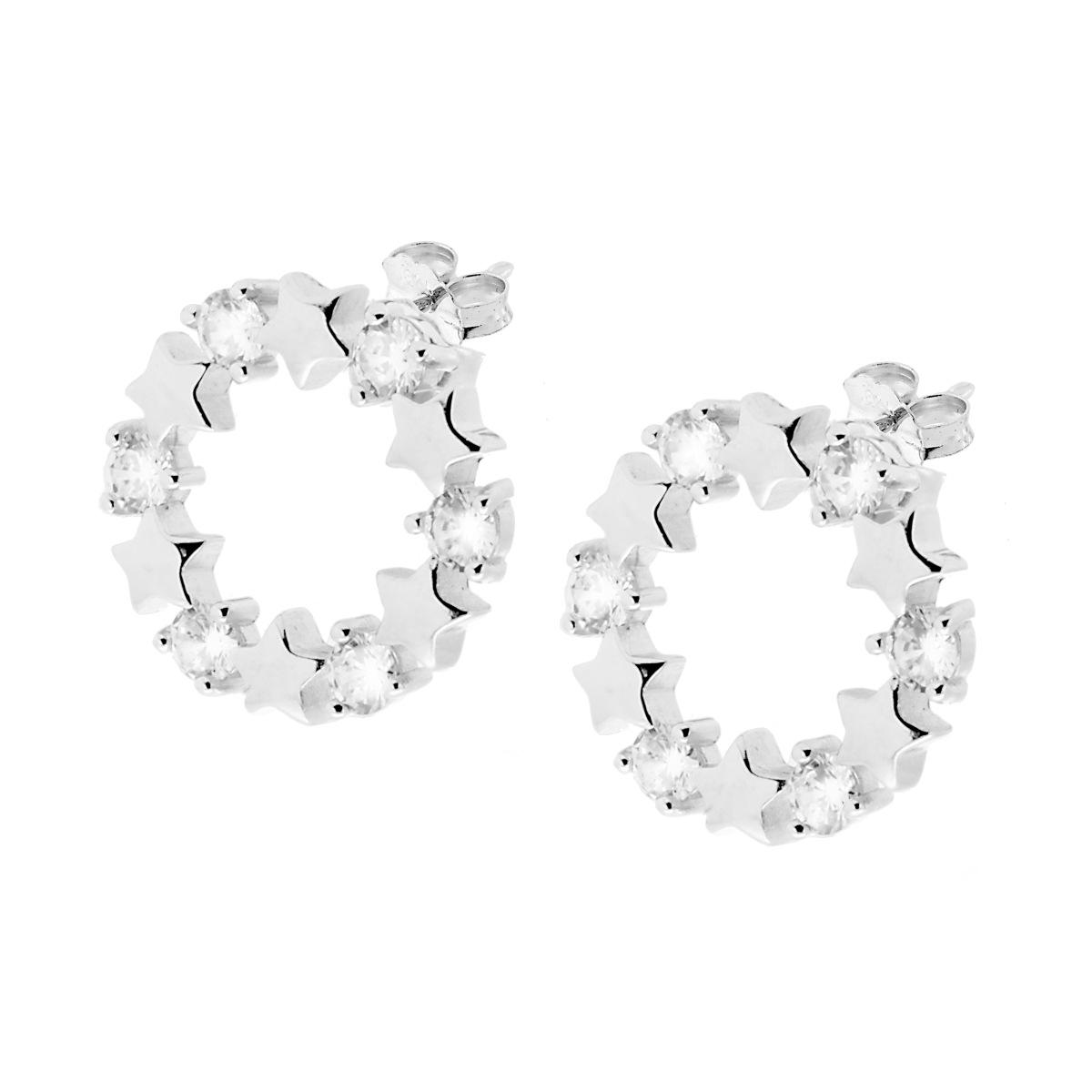 Orecchini con Stelle e Zirconi a Cerchio in ARGENTO 925 Galvanica Rodio