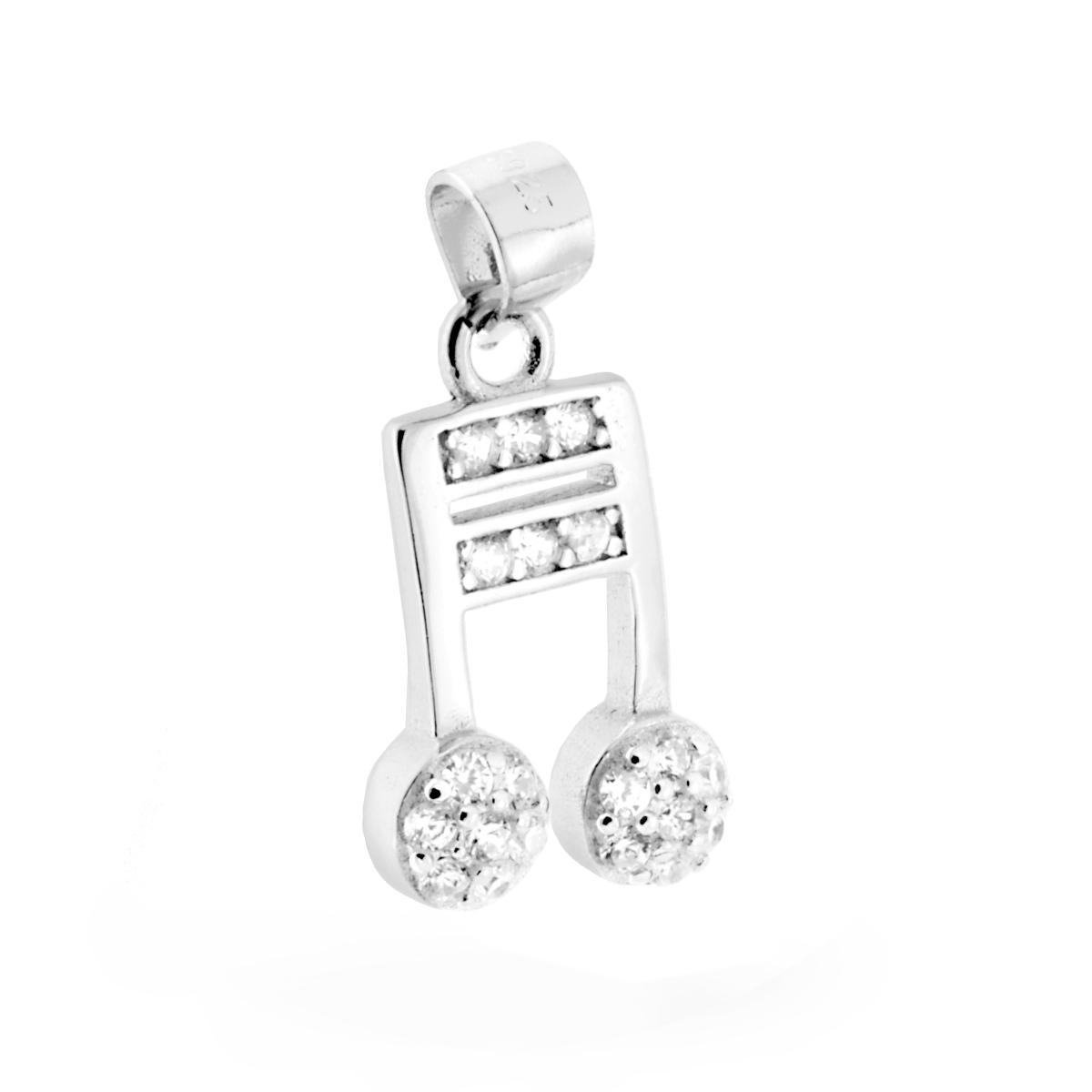 Ciondolo Nota Musicale Biscroma e Zirconi in ARGENTO 925 Galvanica Rodio