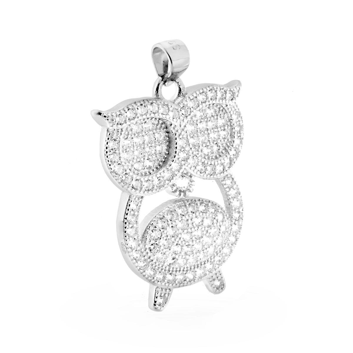 Ciondolo Gufo con Zirconi in ARGENTO 925 Galvanica Rodio