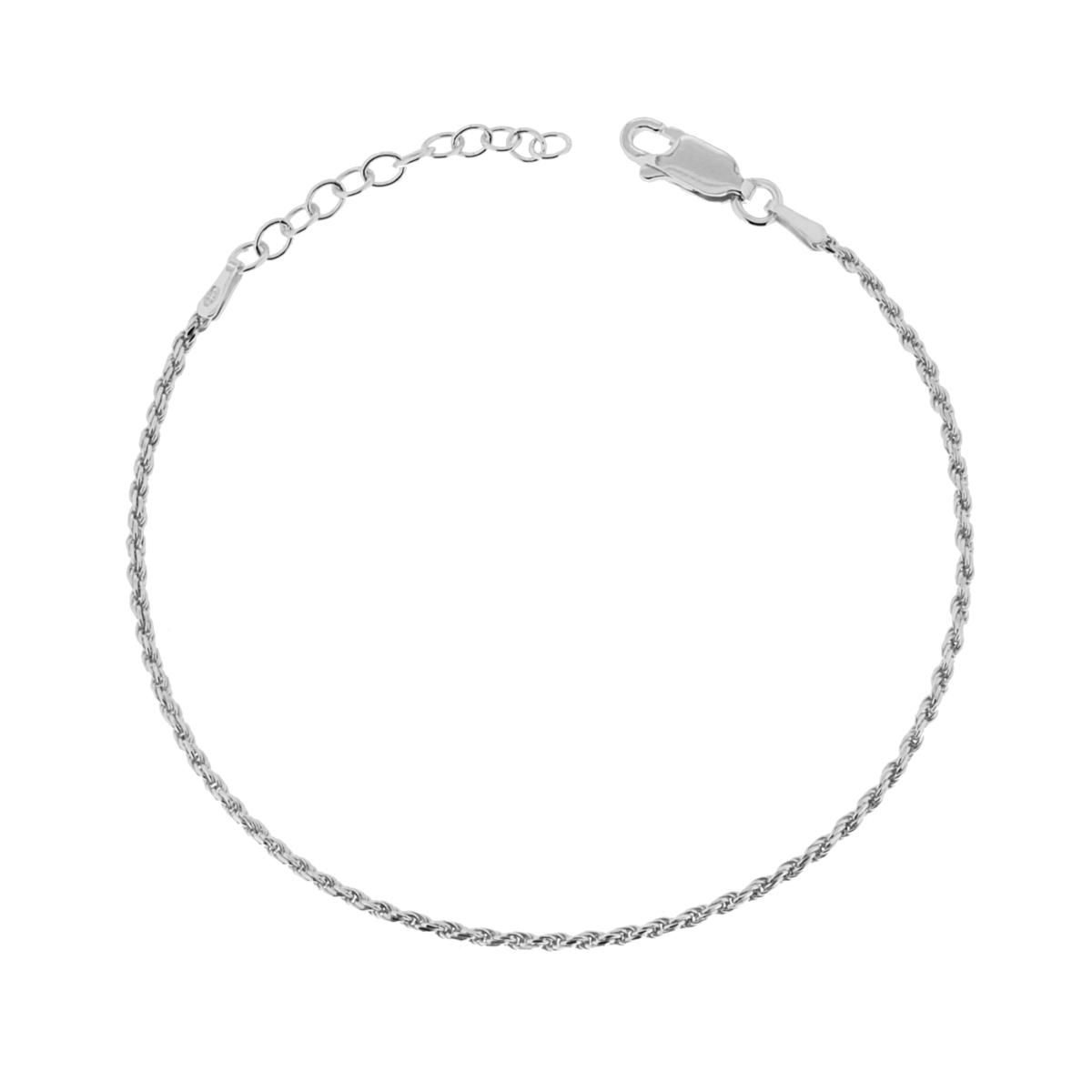 Bracciale Catena Corda diamantata mm 1.4 cm 16+3 in ARGENTO 925 Galvanica Rodio