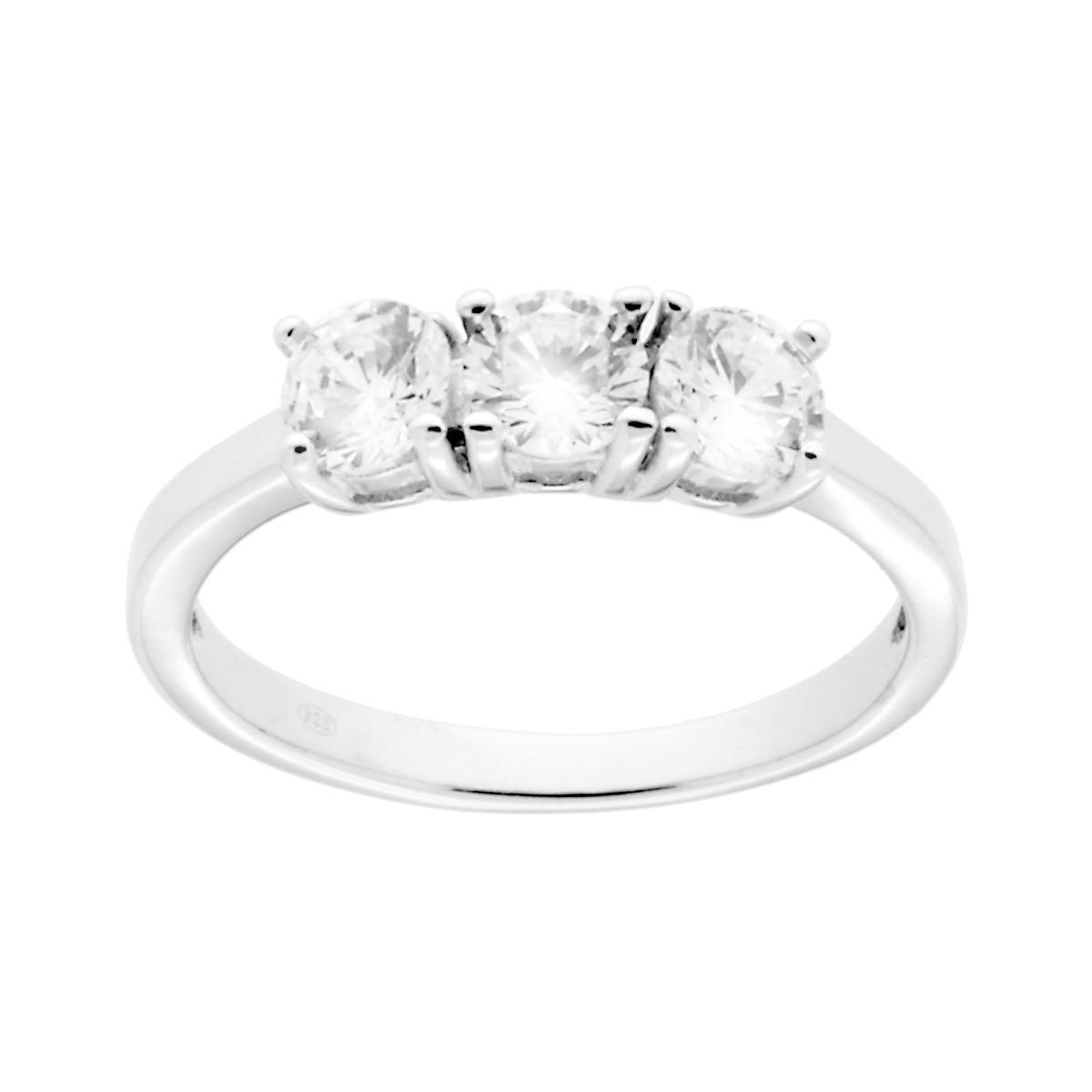 Anello Trilogy con Cubic Zirconia Bianco mm 5 in ARGENTO 925 Galvanica Rodio