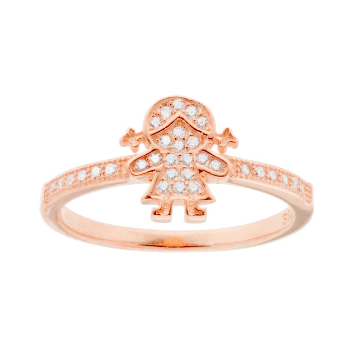 Anello Famiglia con figlia Bimba Cubic Zirconia Bianchi in ARGENTO 925 Galvanica Rosa