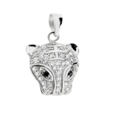 Ciondolo Gatto con Cubic Zirconia Bianchi ARGENTO 925 Galvanica Rodio