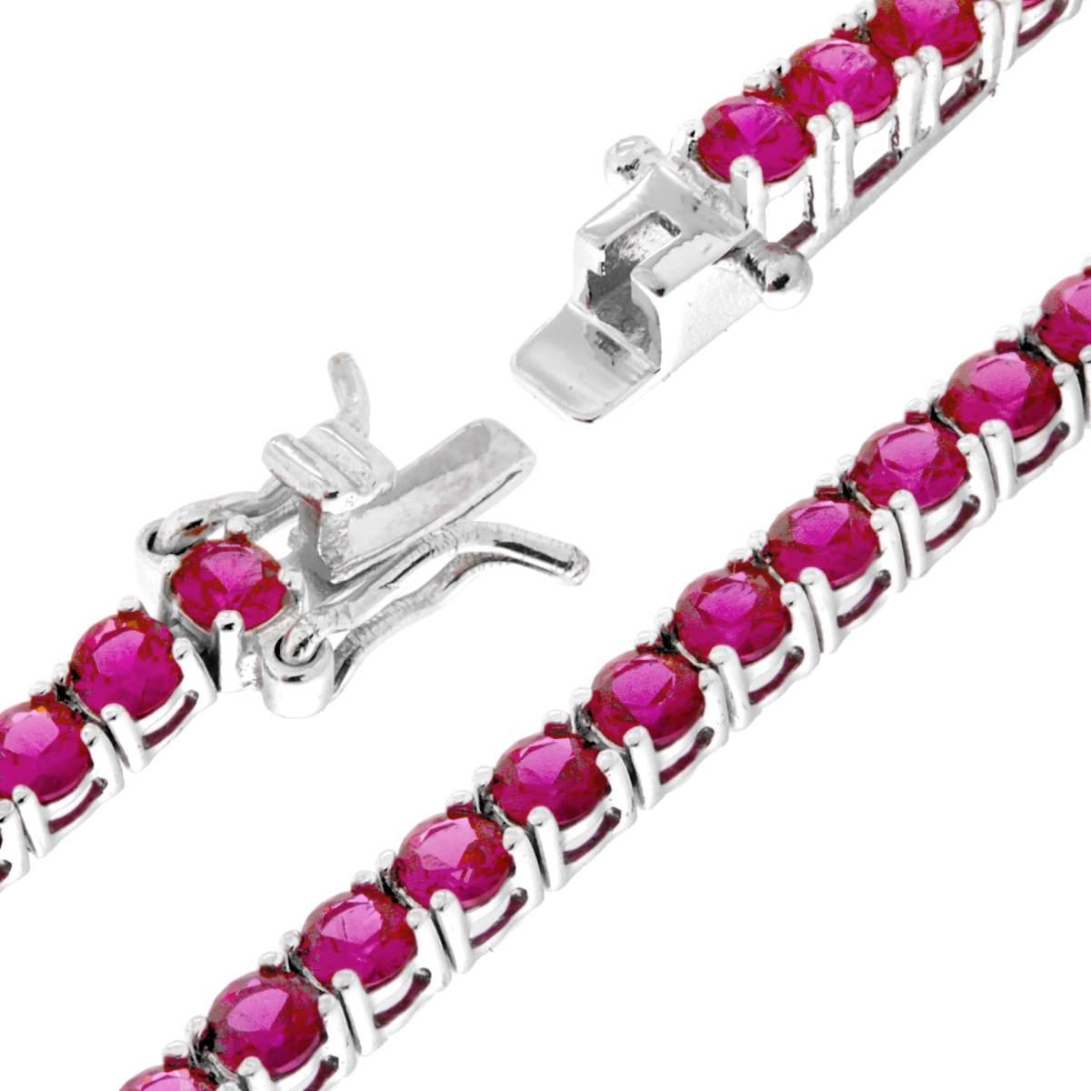 Bracciale Tennis Griffe cm 16.5 con Zirconi mm 3 Rosso Rubino in ARGENTO 925 Galvanica Rodio
