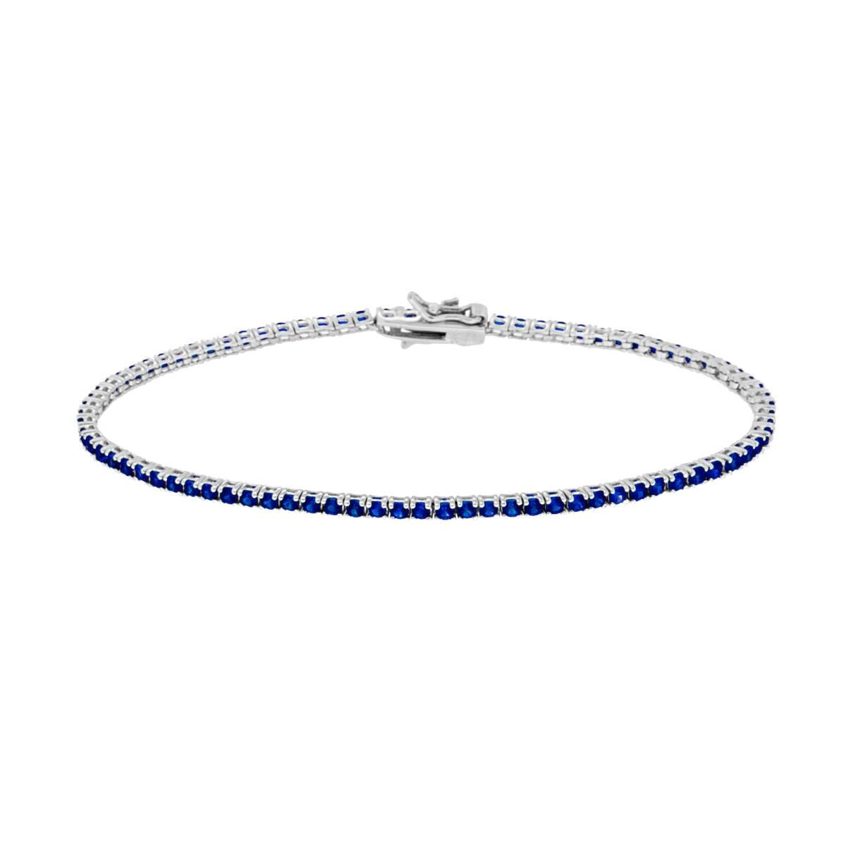 Bracciale Tennis Griffe cm 21 con Zirconi mm 2 Blu Zaffiro in ARGENTO 925 Galvanica Rodio