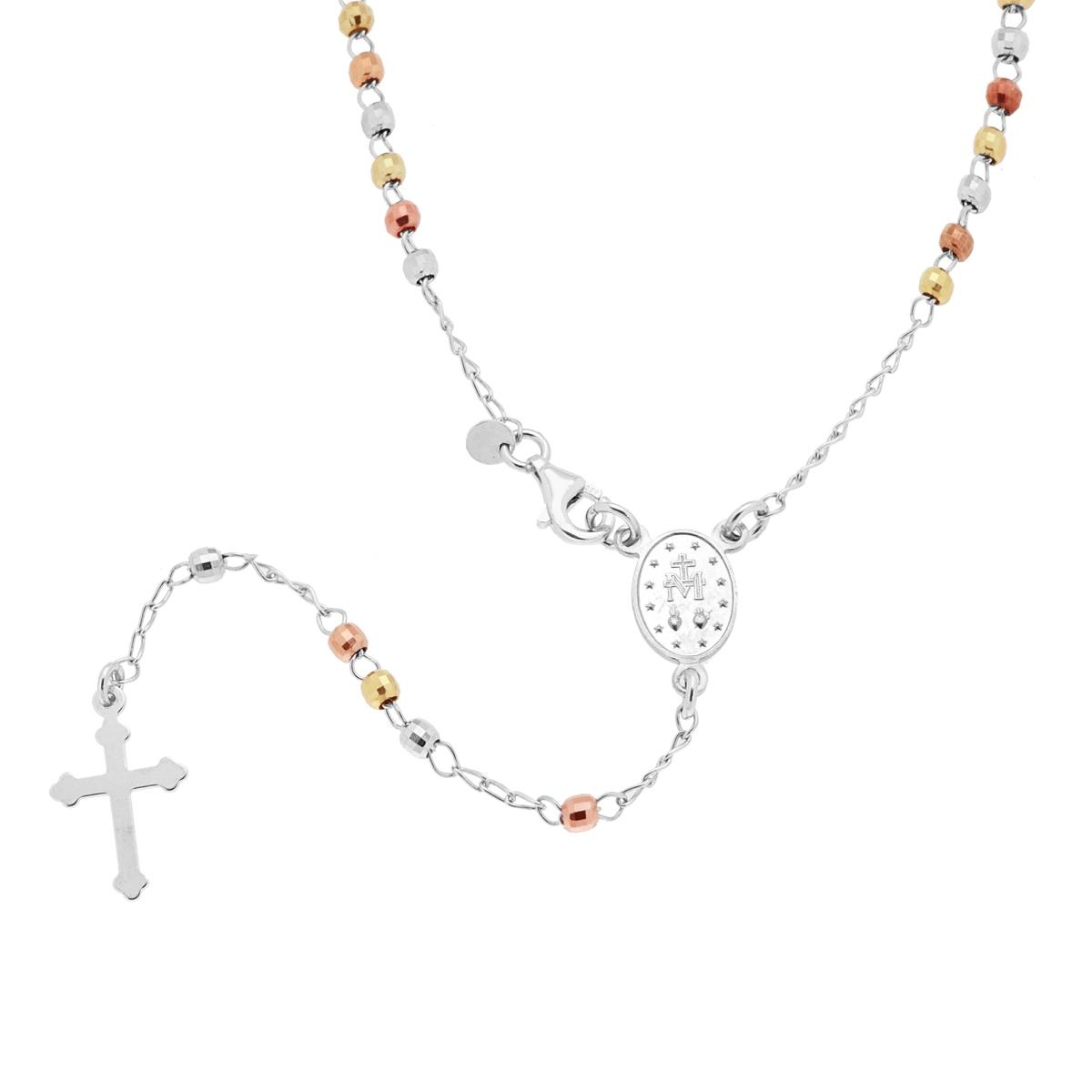 Collana Rosario cm 45 con Grani a pallina mm 2.5 in ARGENTO 925 Galvanica Oro Rodio e Rosa